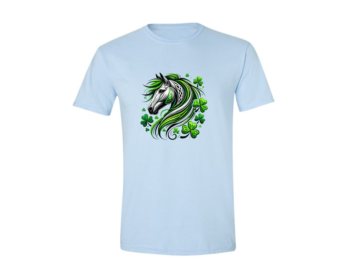 brand:Generic|color:Light Blue|St Patricks Day Horse Lucky Graphic T-Shirt