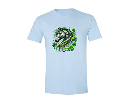 brand:Generic|color:Light Blue|St Patricks Day Horse Lucky Graphic T-Shirt