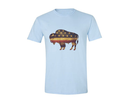 brand:Generic|color:Light Blue|American Bison Patriotic Usa Flag 4 Graphic T-Shirt