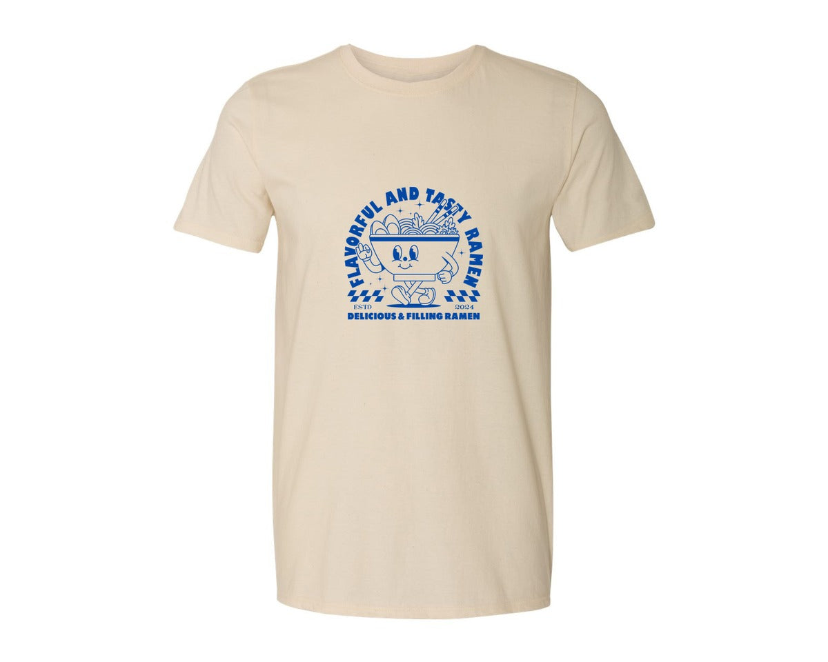 brand:Generic|color:Light Cream / Natural|Retro Ramen Noodle Cartoon Mascot Design Graphic T-Shirt