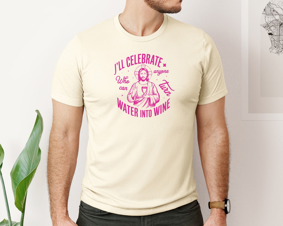 brand:Bella Canvas|color:Light Cream / Natural|Jesus Water Into Wine Design Graphic T-Shirt