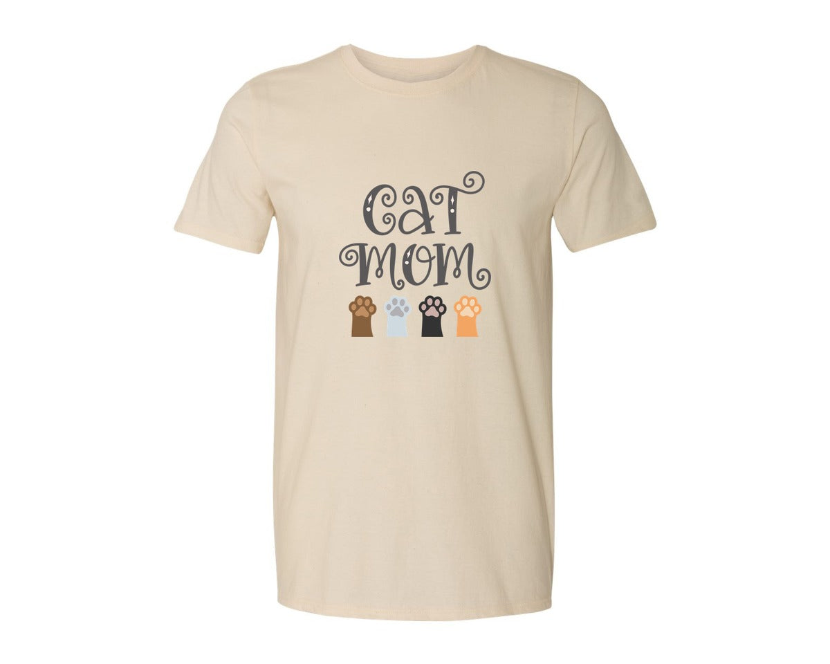 brand:Generic|color:Light Cream / Natural|Cat Mom Cute Crazy Cat Lady Quote 2 Graphic T-Shirt