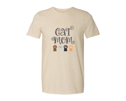 brand:Generic|color:Light Cream / Natural|Cat Mom Cute Crazy Cat Lady Quote 2 Graphic T-Shirt