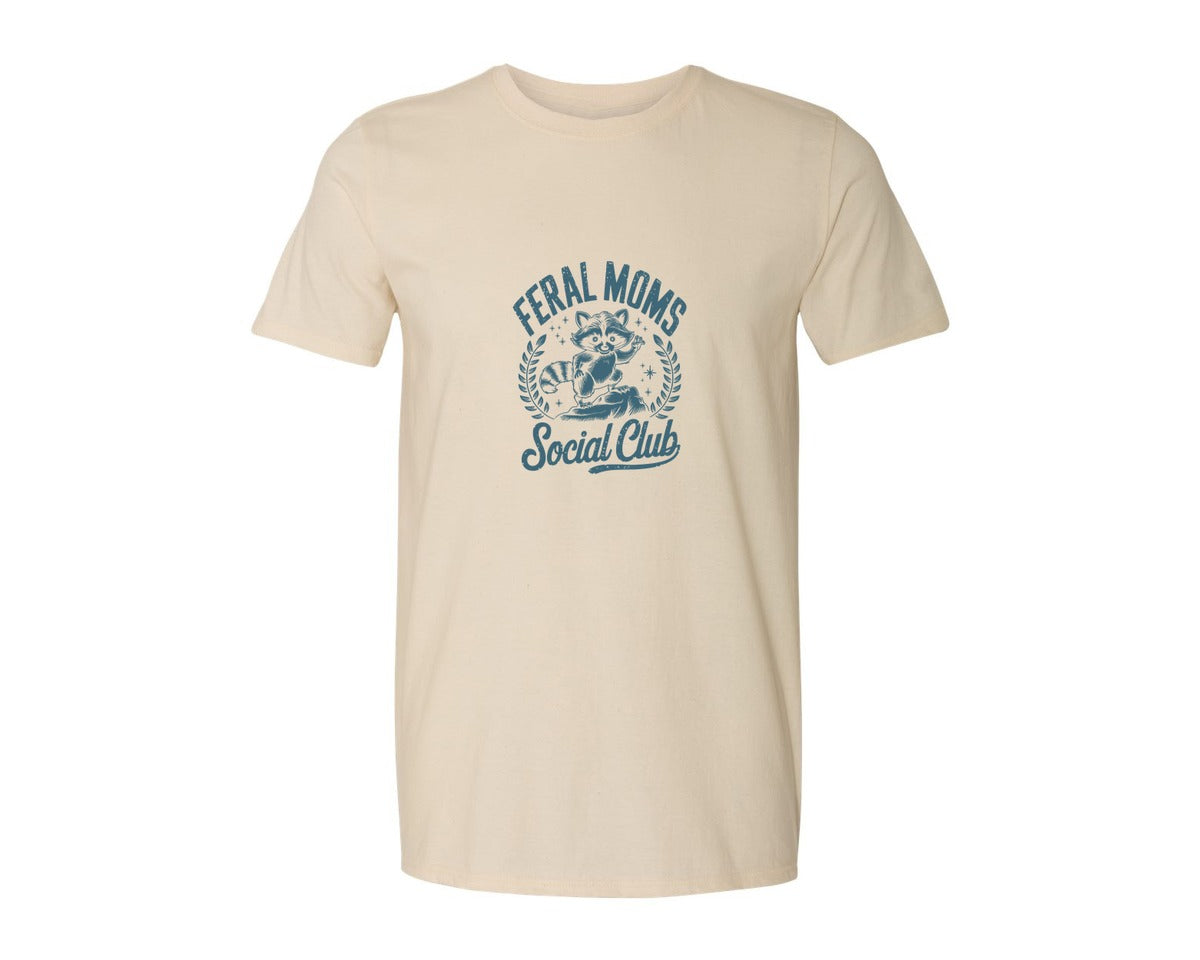 brand:Generic|color:Light Cream / Natural|Funny Mothers Day Raccoon Mama Feral Mom Graphic T-Shirt
