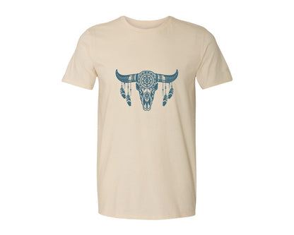 brand:Generic|color:Light Cream / Natural|Western Bull Skull Aztec Boho Longhorn Graphic T-Shirt