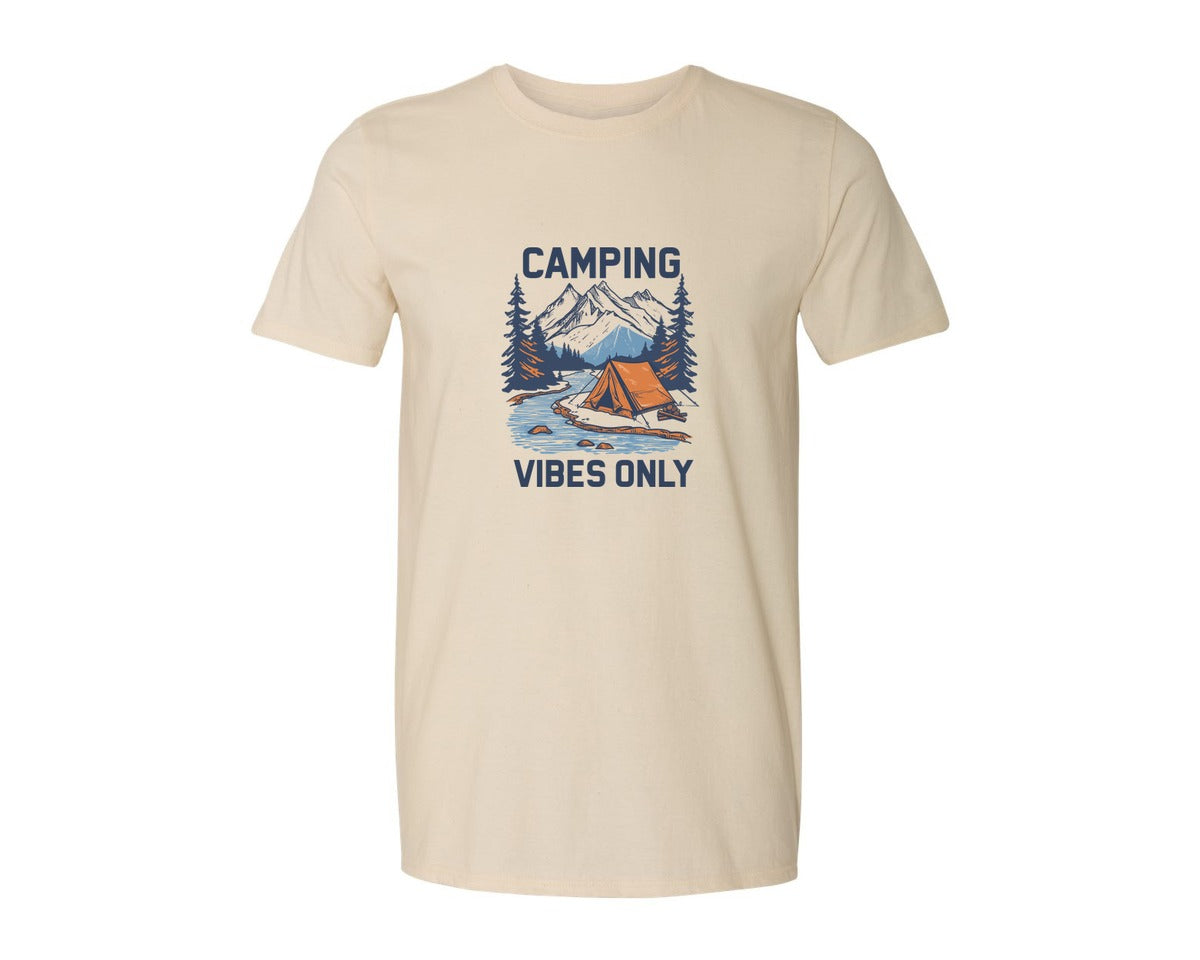 brand:Generic|color:Light Cream / Natural|Camping Vibes Only Outdoor Adventure Tee Graphic T-Shirt