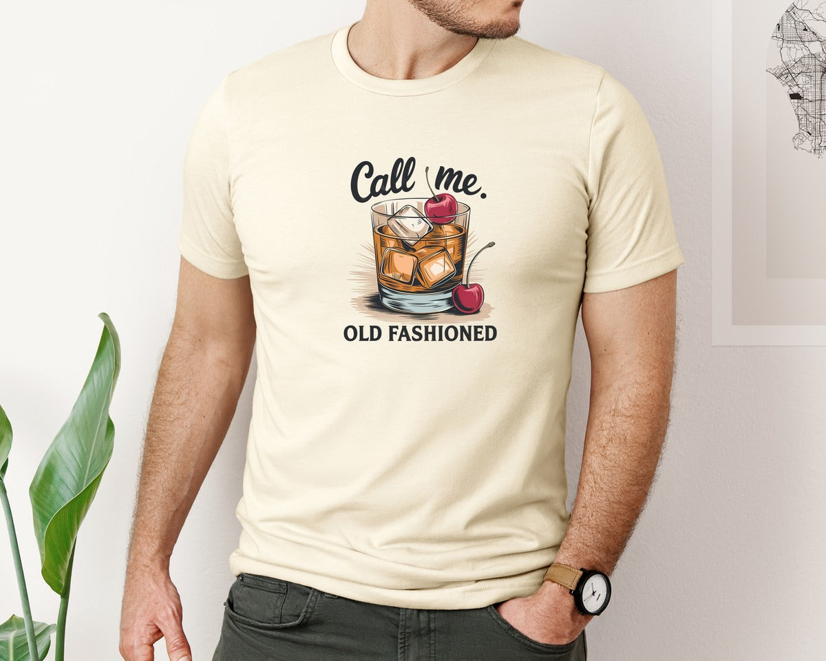 brand:Bella Canvas|color:Light Cream / Natural|Call Me Old Fashioned Retro Whiskey 2 Graphic T-Shirt