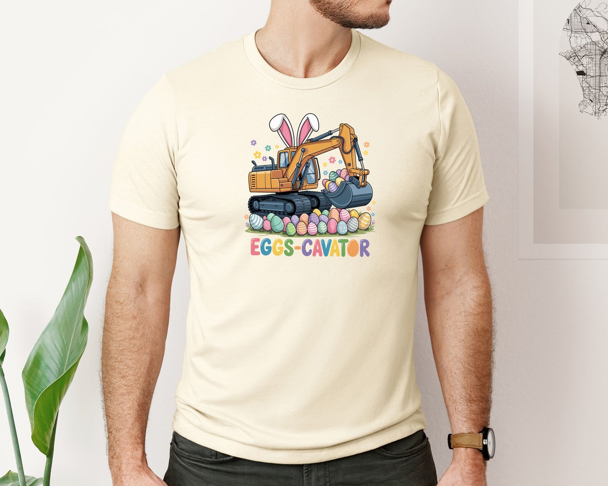 brand:Bella Canvas|color:Light Cream / Natural|Eggs Cavator Easter Excavator 3 Graphic T-Shirt
