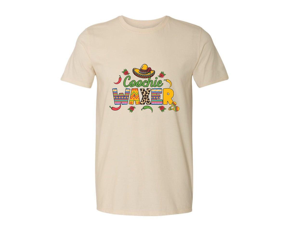brand:Generic|color:Light Cream / Natural|Cinco De Mayo Coochie Waxer Mexico Graphic T-Shirt