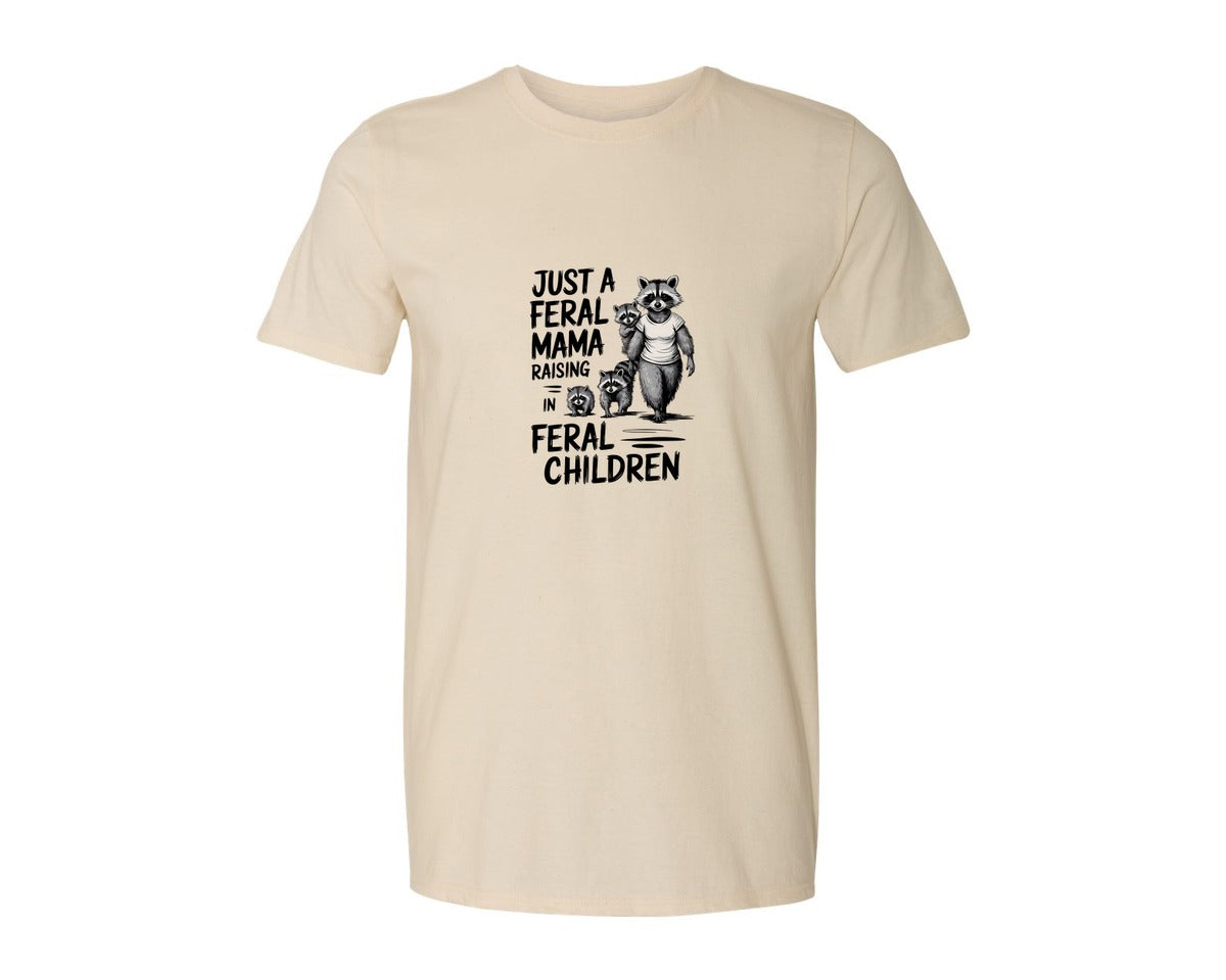 brand:Generic|color:Light Cream / Natural|Funny Mothers Day Raccoon Mama Tired Graphic T-Shirt