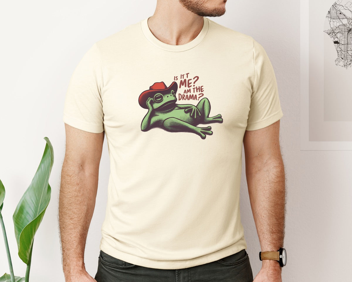 brand:Bella Canvas|color:Light Cream / Natural|Drama Frog Funny Cowboy Aesthetic Graphic T-Shirt