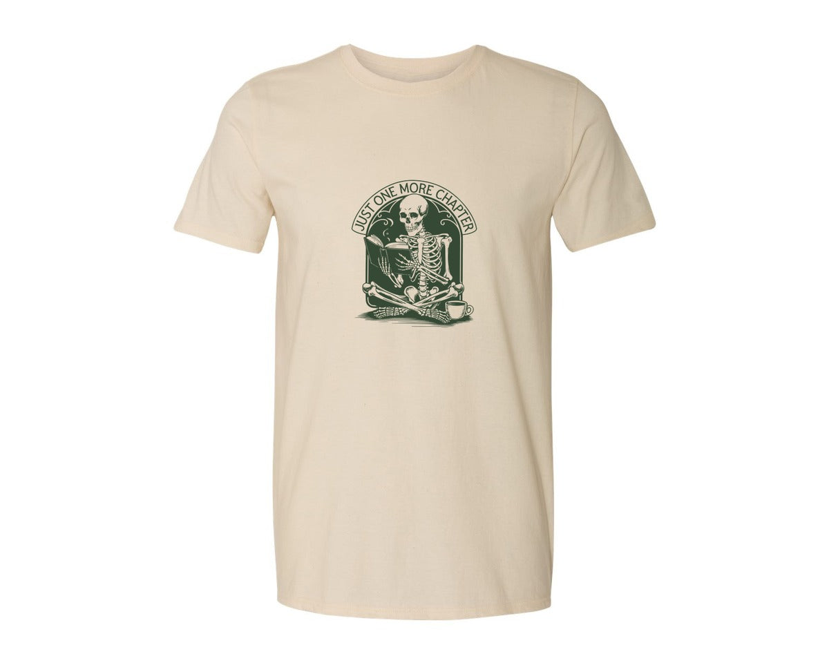 brand:Generic|color:Light Cream / Natural|Just One More Chapter Skeleton Coffee 2 Graphic T-Shirt