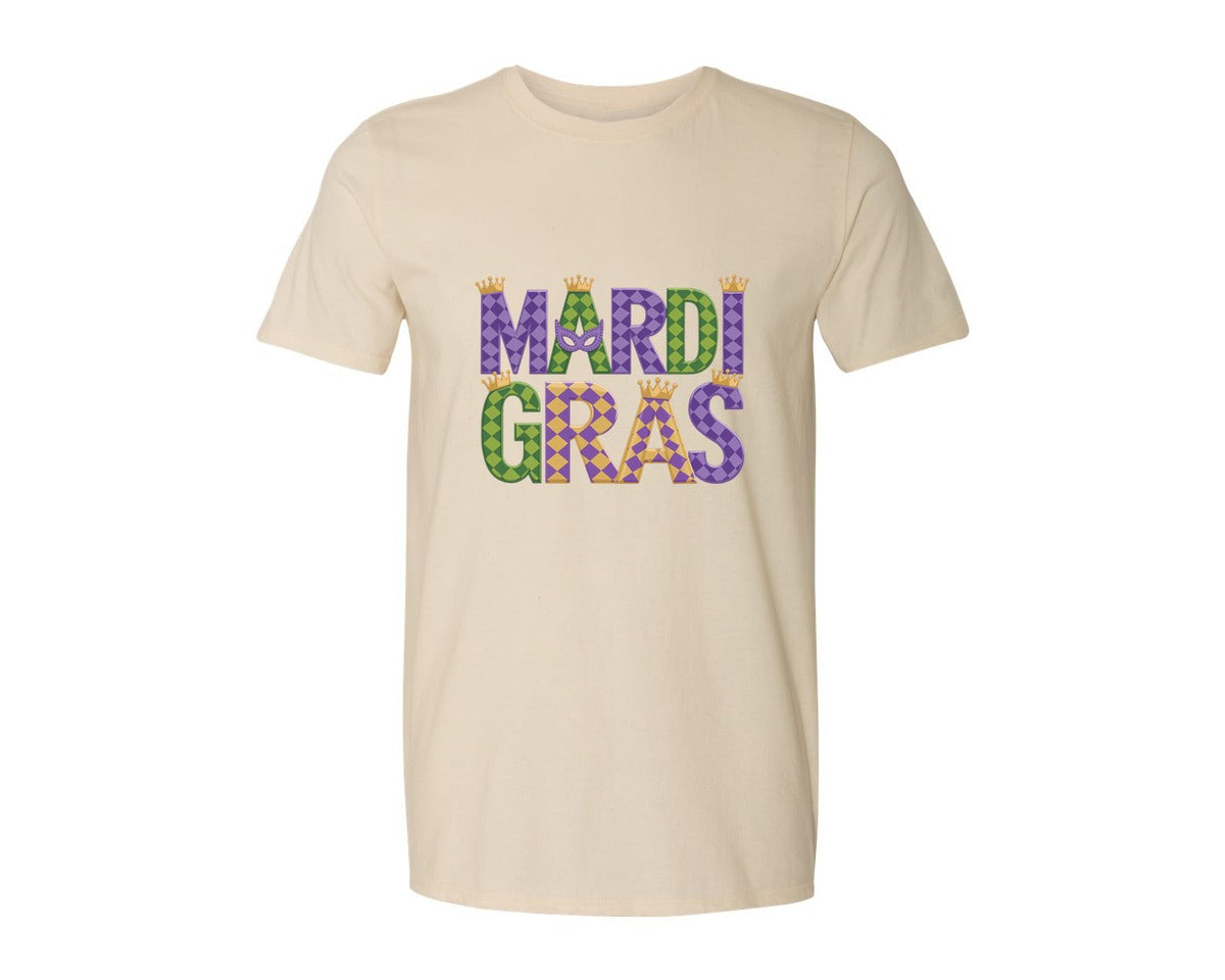 brand:Generic|color:Light Cream / Natural|Mardi Gras Festive Des Graphic T-Shirt