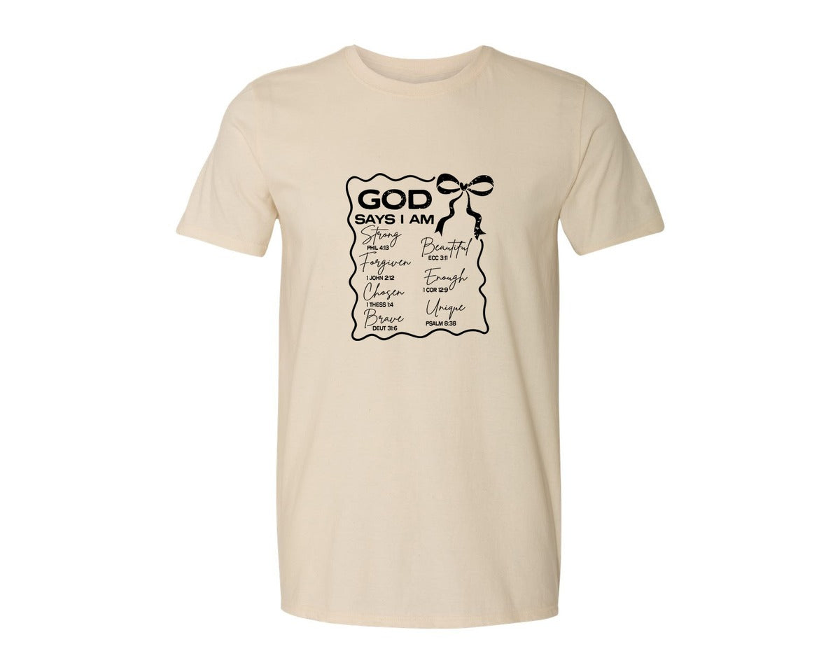 brand:Generic|color:Light Cream / Natural|God Says I Am Coquette Christian Graphic T-Shirt