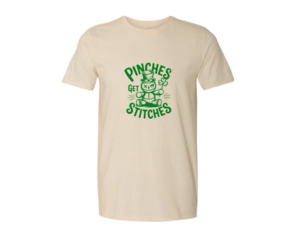 brand:Generic|color:Light Cream / Natural|Pinches Get Stitches Funny St Patri Graphic T-Shirt