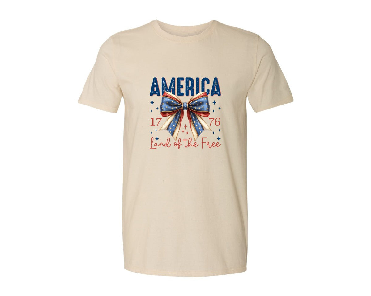 brand:Generic|color:Light Cream / Natural|America Bow Land Of The Free Graphic T-Shirt