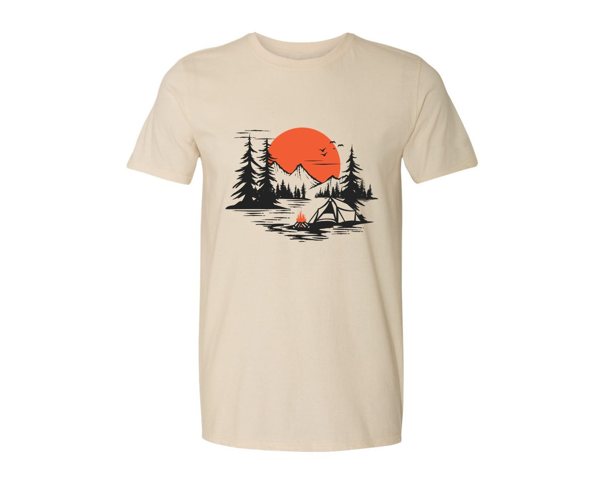 brand:Generic|color:Light Cream / Natural|Sunset Camping Adventure T Shirt Design 9 Graphic T-Shirt