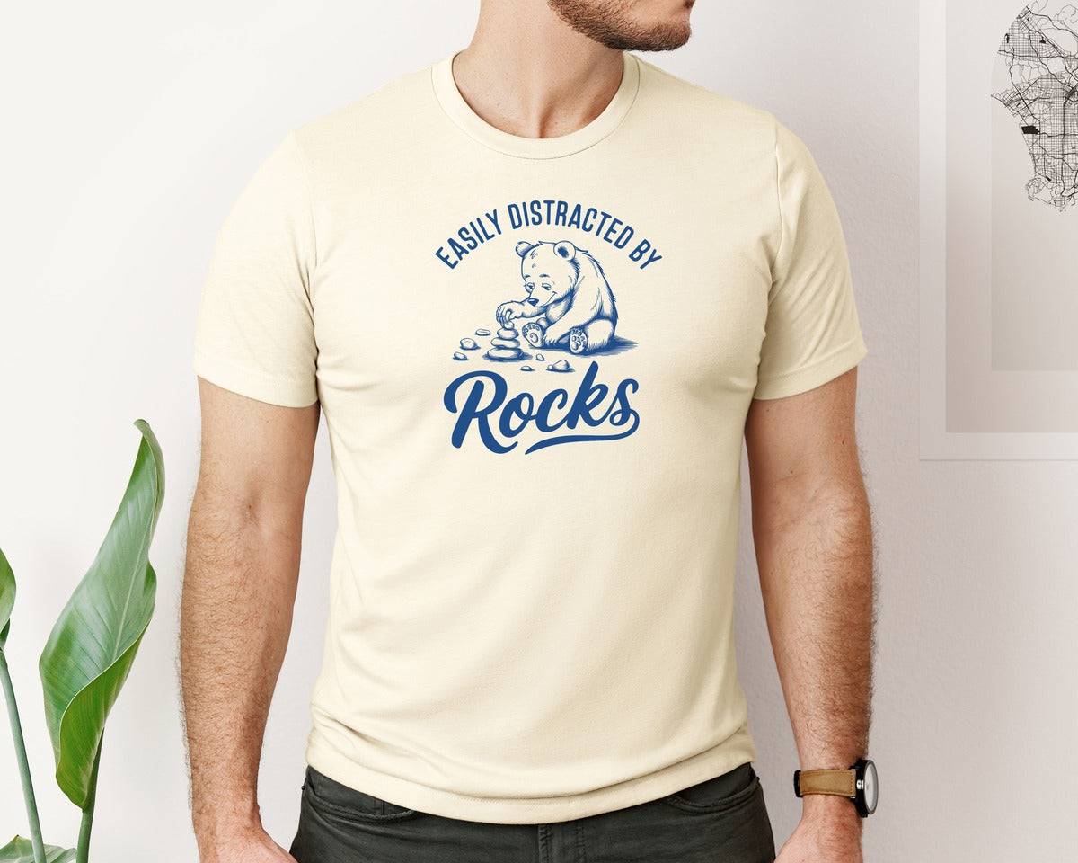 brand:Bella Canvas|color:Light Cream / Natural|Easily Distracted By Rocks Design Graphic T-Shirt