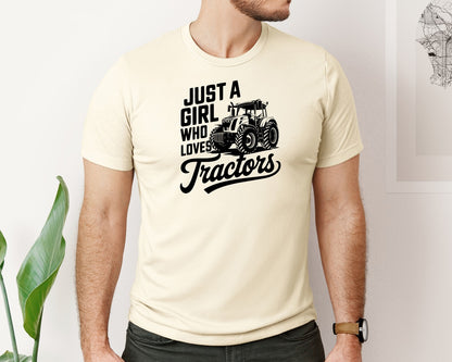 brand:Bella Canvas|color:Light Cream / Natural|Just A Girl Who Loves Tractors T Shi Graphic T-Shirt