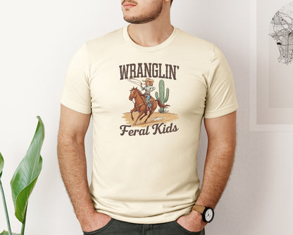 brand:Bella Canvas|color:Light Cream / Natural|Wranglin Feral Kids Western Mothers Day 3 Graphic T-Shirt