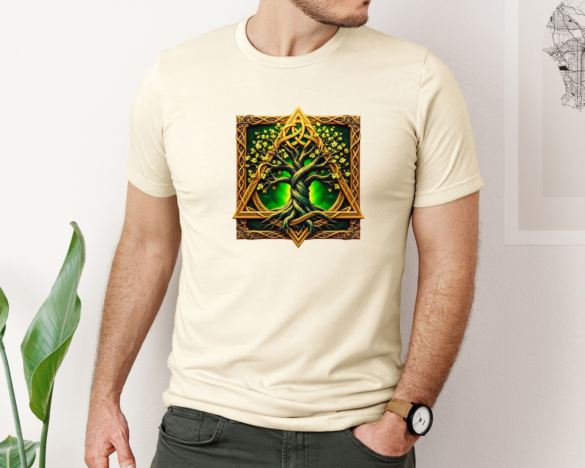 brand:Bella Canvas|color:Light Cream / Natural|Celtic Tree Of Life Mystical Tree Graphic T-Shirt