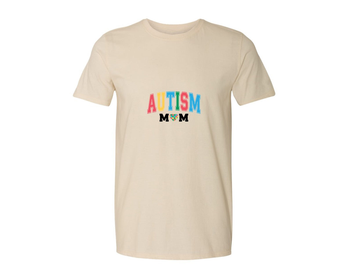 brand:Generic|color:Light Cream / Natural|Autism Mom Autism Day Graphic T-Shirt