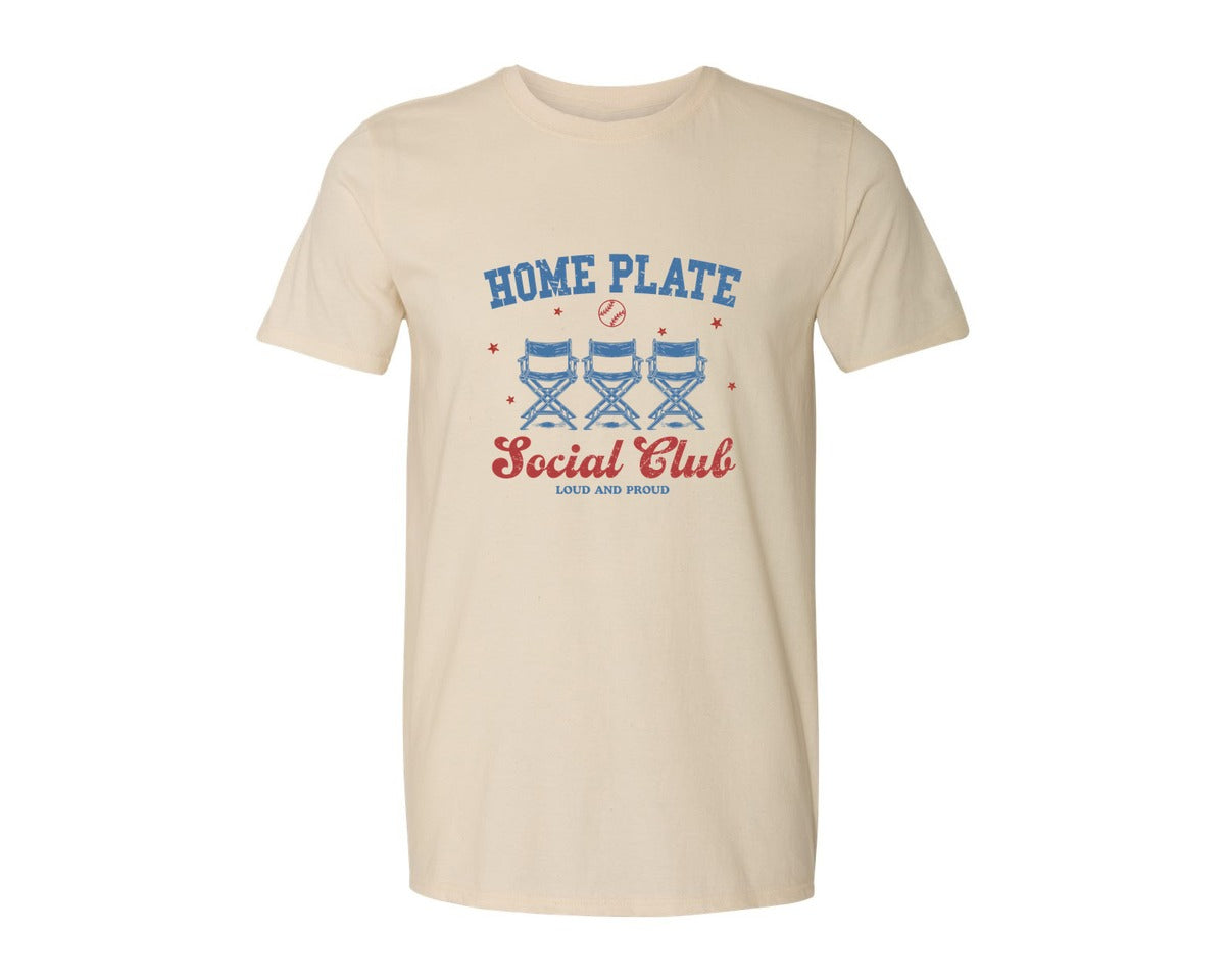 brand:Generic|color:Light Cream / Natural|Vintage Baseball Home Plate Social Club Graphic T-Shirt