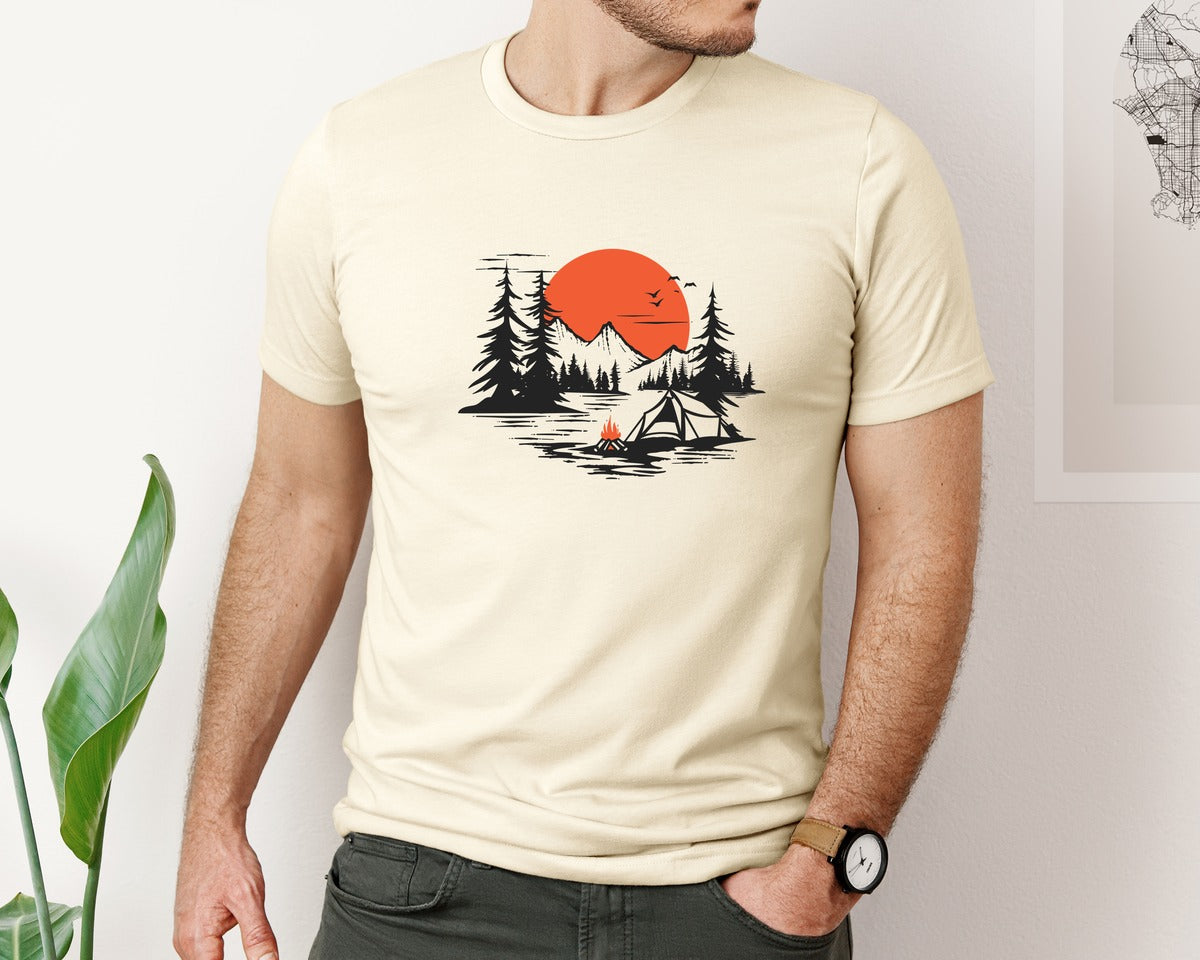 brand:Bella Canvas|color:Light Cream / Natural|Sunset Camping Adventure T Shirt Design 9 Graphic T-Shirt