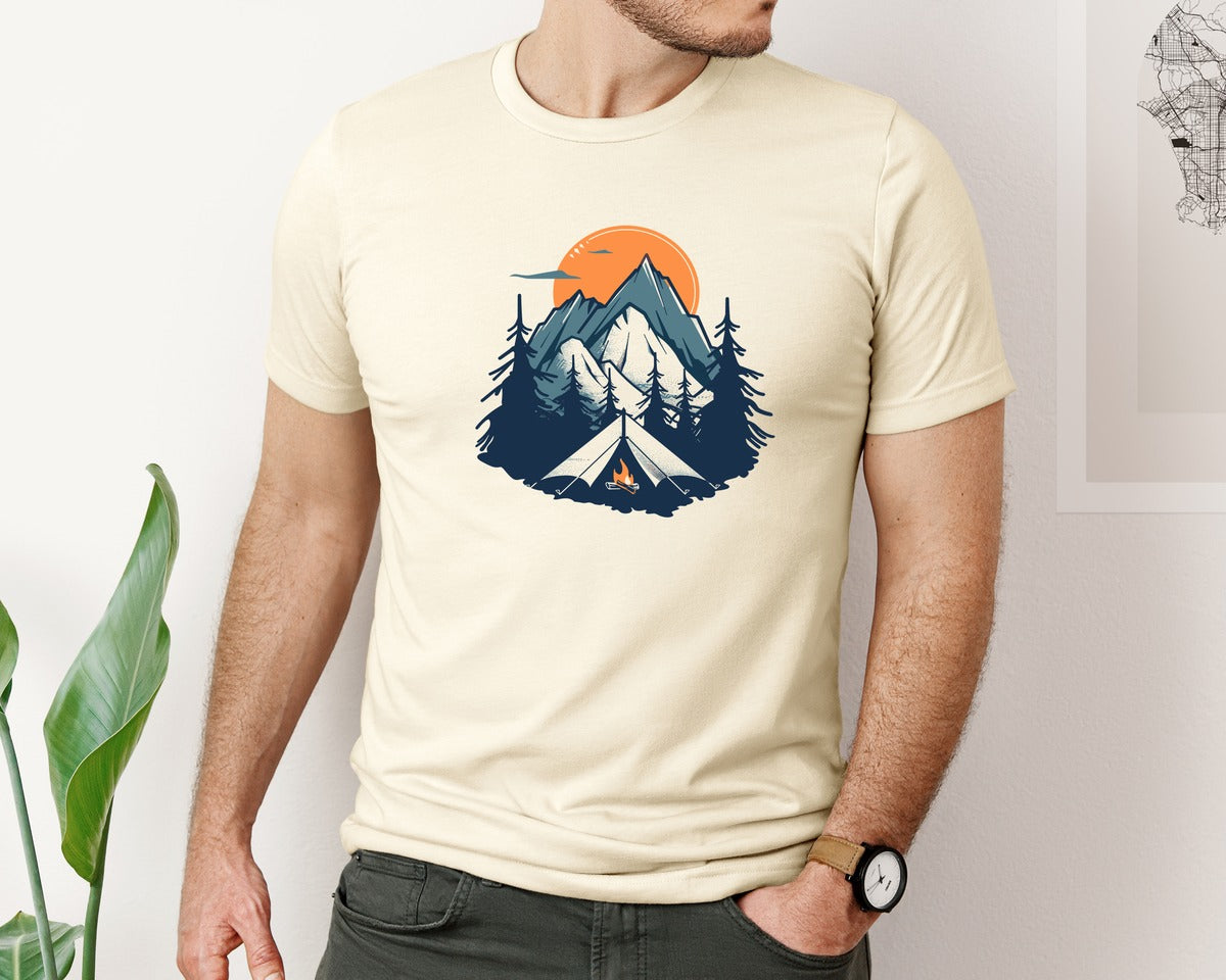 brand:Bella Canvas|color:Light Cream / Natural|Sunset Camping Adventure T Shirt Design 8 Graphic T-Shirt