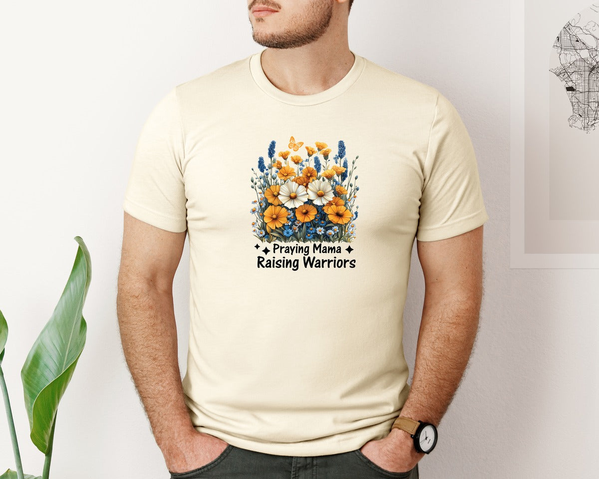 brand:Bella Canvas|color:Light Cream / Natural|Praying Mama Boho Floral Mama 2 Graphic T-Shirt