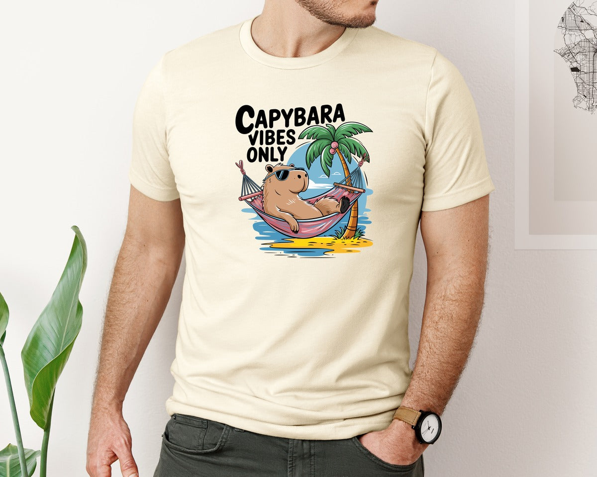 brand:Bella Canvas|color:Light Cream / Natural|Capybara Vibes Only Summer T Shirt Print Graphic T-Shirt