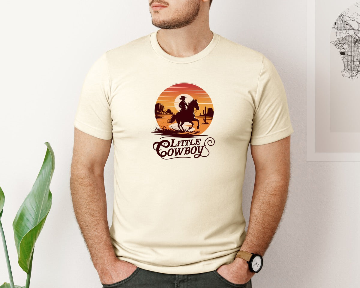 brand:Bella Canvas|color:Light Cream / Natural|Little Cowboy Western Horse Riding 3 Graphic T-Shirt