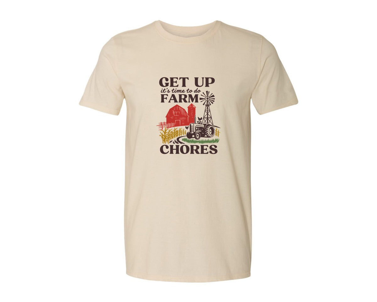 brand:Generic|color:Light Cream / Natural|Get Up Its Time To Do Farm Chores 2 Graphic T-Shirt