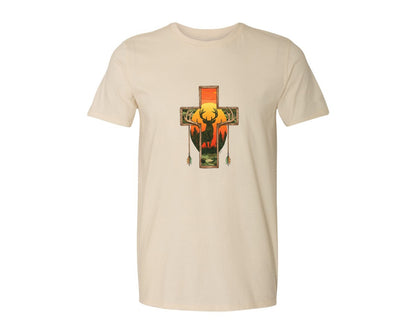brand:Generic|color:Light Cream / Natural|Deer Cross Rustic Hunting Cross Sub Graphic T-Shirt