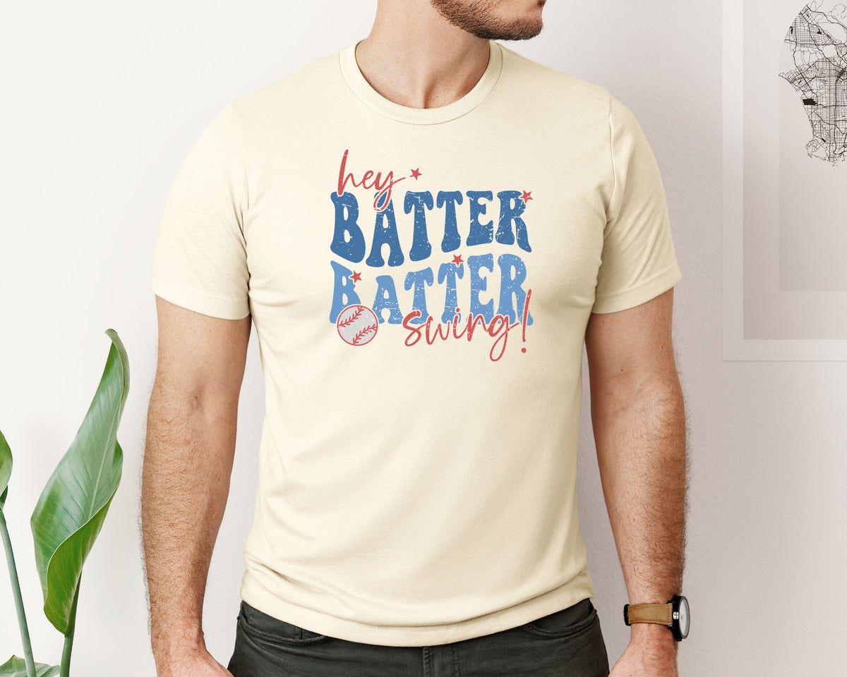 brand:Bella Canvas|color:Light Cream / Natural|Retro Baseball Hey Batter Batter Swing Graphic T-Shirt
