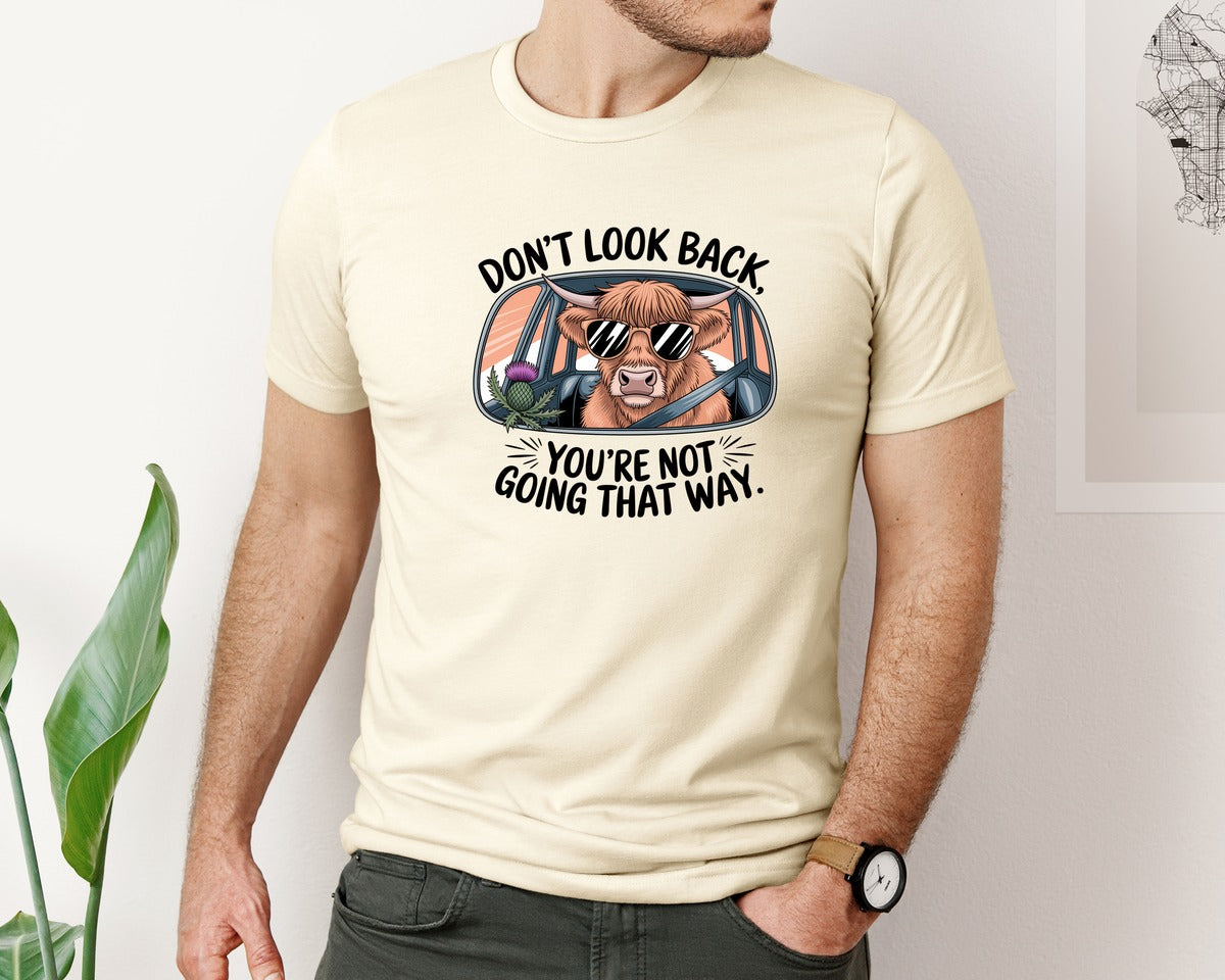 brand:Bella Canvas|color:Light Cream / Natural|Dont Look Back Highland Cow Graphic T-Shirt
