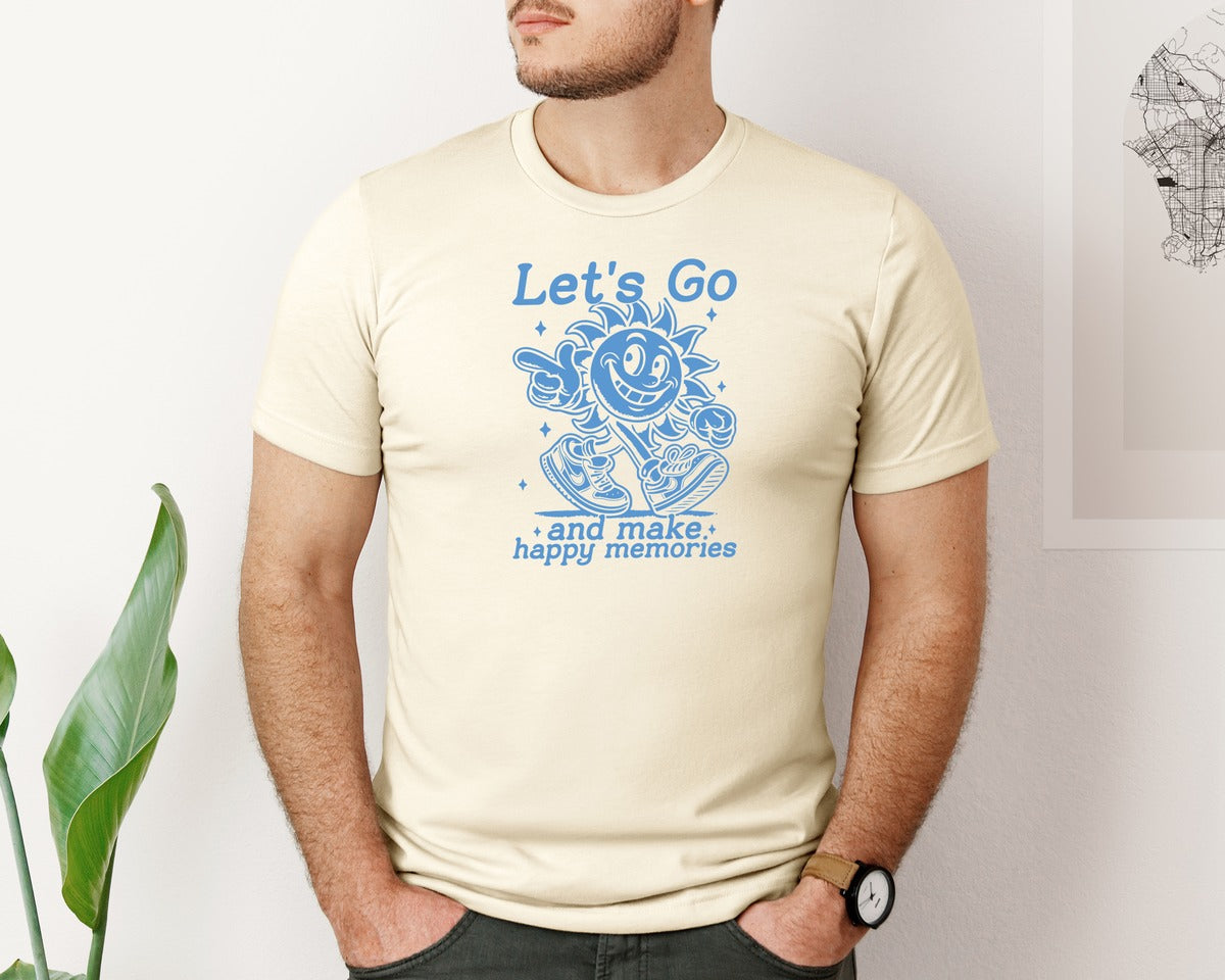 brand:Bella Canvas|color:Light Cream / Natural|Lets Go And Make Happy Memories Graphic T-Shirt