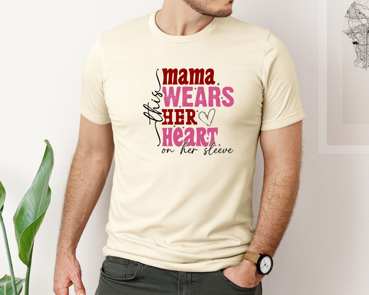 brand:Bella Canvas|color:Light Cream / Natural|This Mama Wears Her Heart On Her Sleeve 84 Graphic T-Shirt