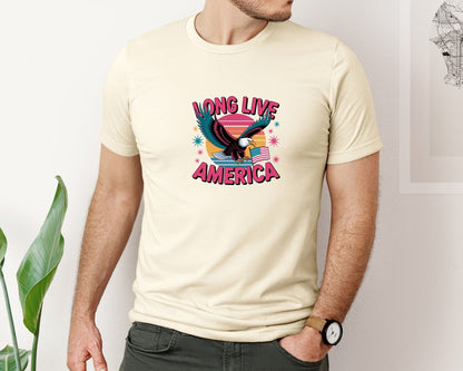 brand:Bella Canvas|color:Light Cream / Natural|Long Live America Graphic T-Shirt