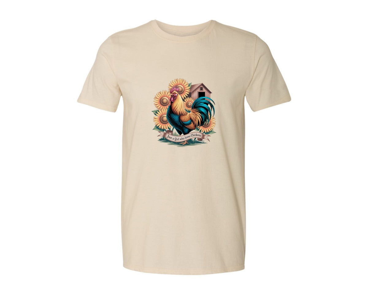brand:Generic|color:Light Cream / Natural|Just A Girl Who Loves Chickens 10 Graphic T-Shirt