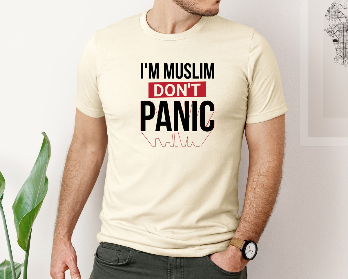 brand:Bella Canvas|color:Light Cream / Natural|Im Muslim Dont Panic Muslim Quote Is Graphic T-Shirt