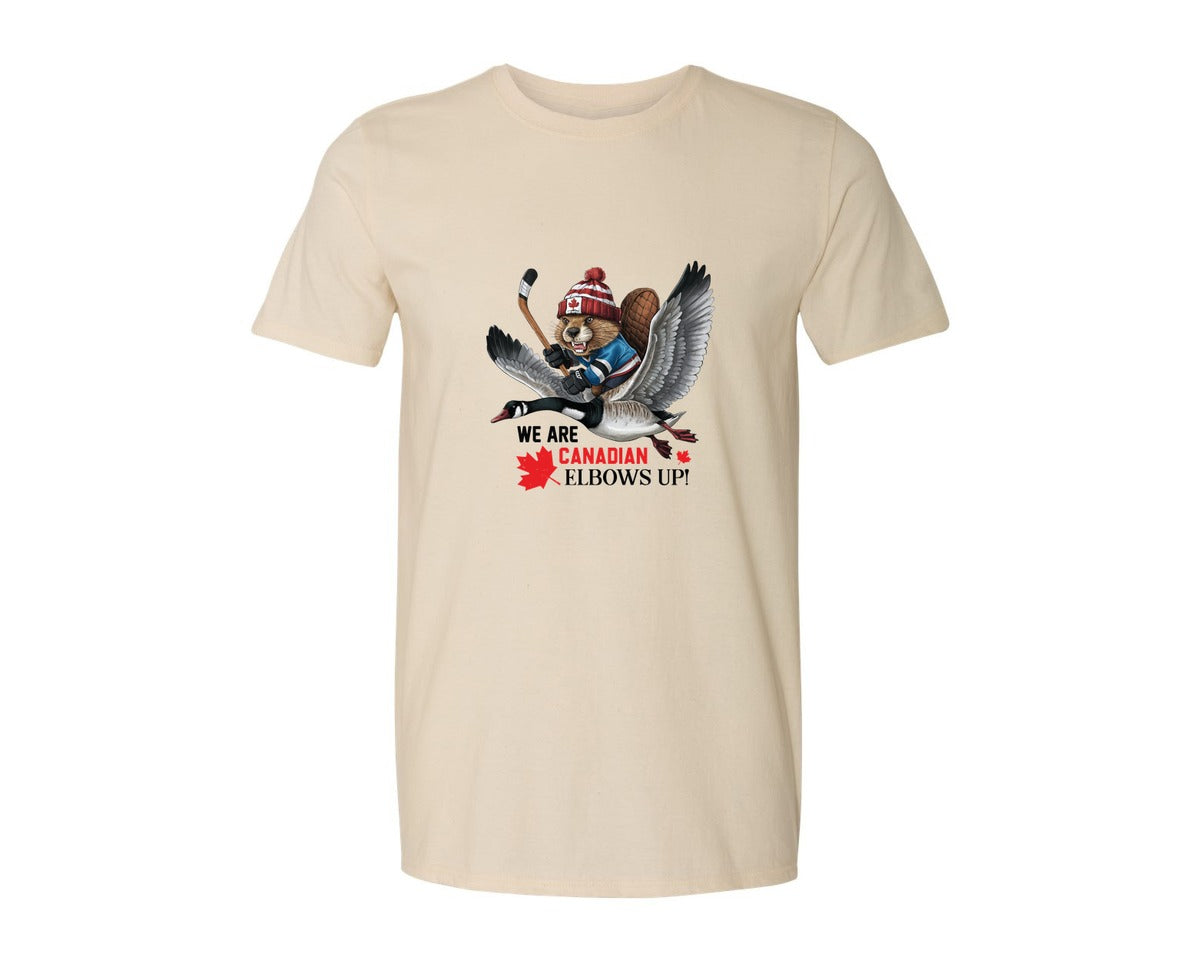brand:Generic|color:Light Cream / Natural|We Are Canada Elbows Up 2 Graphic T-Shirt