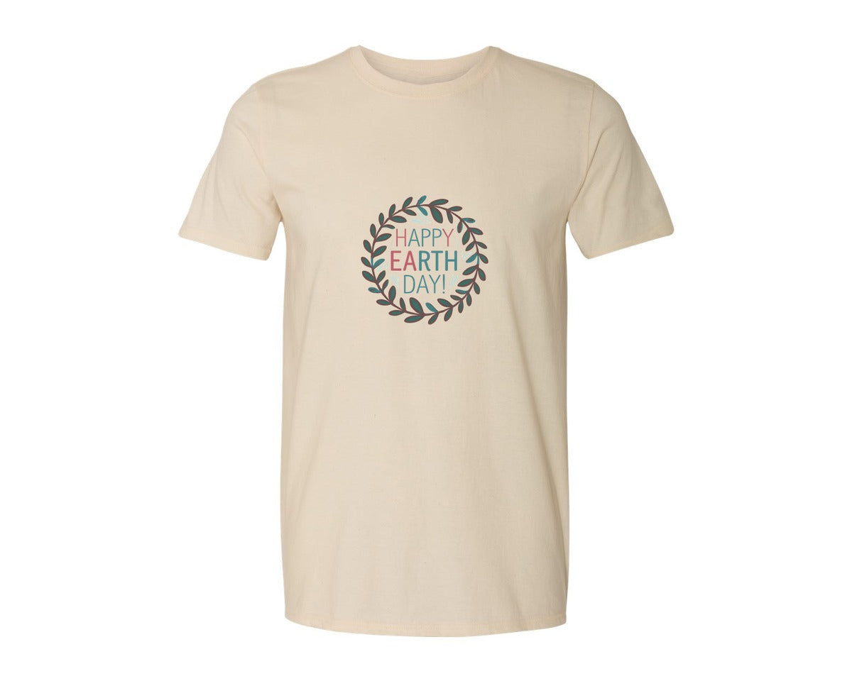 brand:Generic|color:Light Cream / Natural|Earth Day With Leaf Wreath T Shirtdesign Graphic T-Shirt