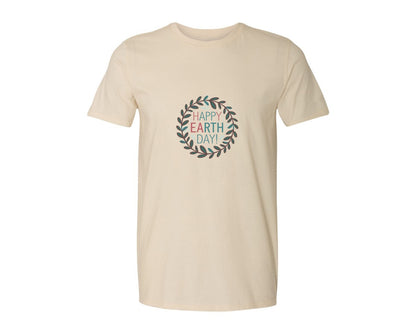 brand:Generic|color:Light Cream / Natural|Earth Day With Leaf Wreath T Shirtdesign Graphic T-Shirt
