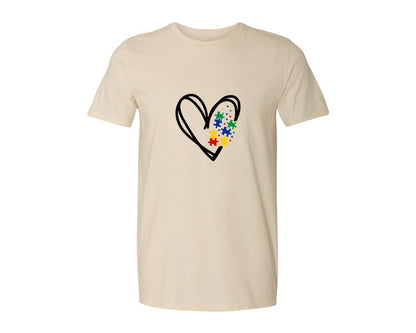 brand:Generic|color:Light Cream / Natural|Autism Heart Autism Puzzle Graphic T-Shirt