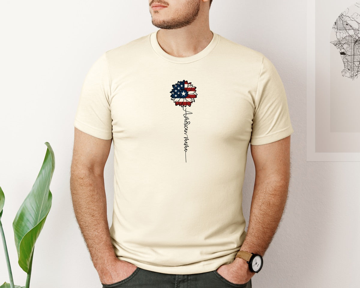 brand:Bella Canvas|color:Light Cream / Natural|American Mama Sunflower 4Th Of July Graphic T-Shirt