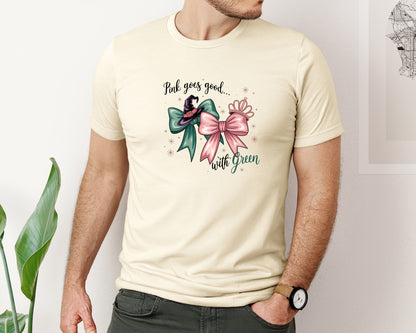 brand:Bella Canvas|color:Light Cream / Natural|Pink Goes Good With Green 4 Graphic T-Shirt