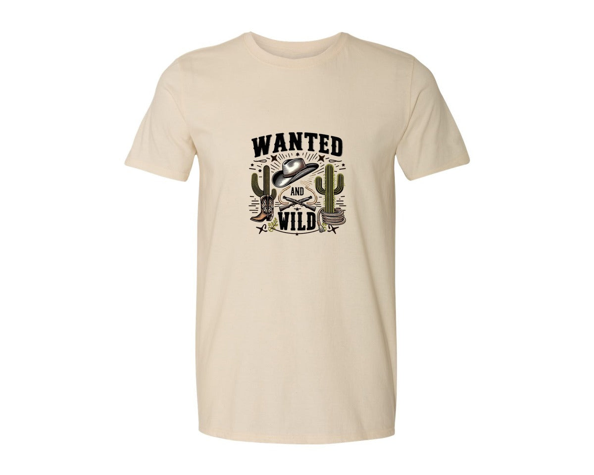 brand:Generic|color:Light Cream / Natural|Western Wanted And Wild T Shirt Graphic T-Shirt