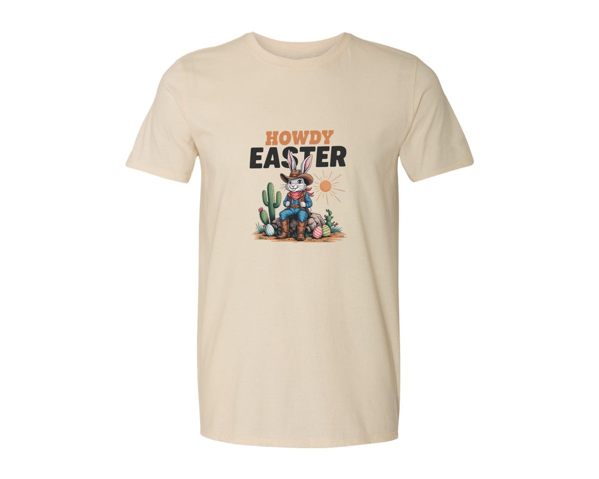 brand:Generic|color:Light Cream / Natural|Howdy Easter Western Cowboy Bunny 2 Graphic T-Shirt