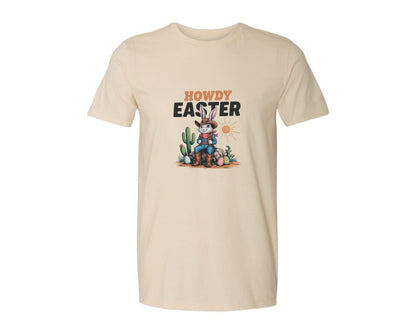 brand:Generic|color:Light Cream / Natural|Howdy Easter Western Cowboy Bunny 2 Graphic T-Shirt